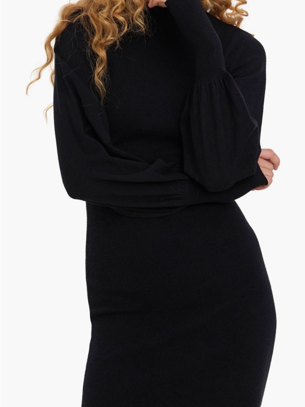 Vero Moda Olive Green Balloon-Sleeve Knit Midi Dress